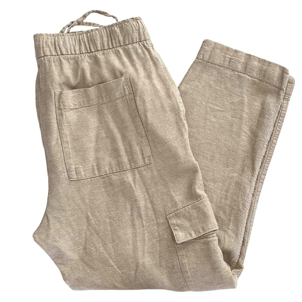 Gap Womens Easy Pant M Sand Khaki Crop Pull On Linen Blend Cargo Utility Coastal